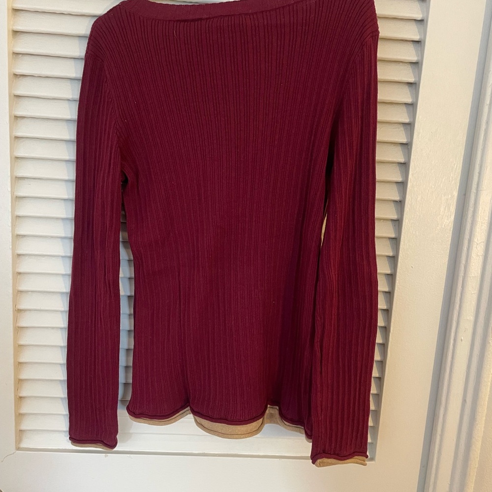 Axcess Burgundy Ribbed V-Neck Blouse - Picture 2 of 4